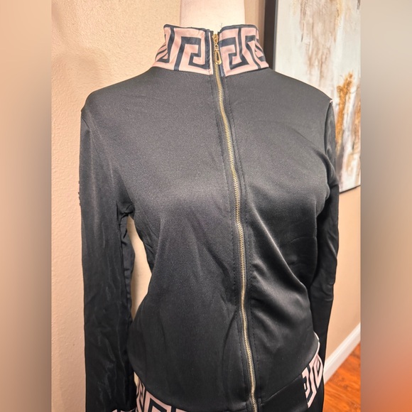 Black Women's Jumpsuit with Patterned Trim - Picture 8 of 12